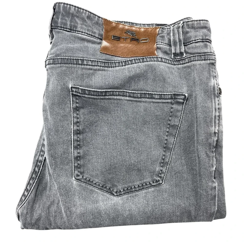 Etro Jeans Mens 33x30 Gray Medium Wash Slim Straight Stretch Denim Italy 33x29.5